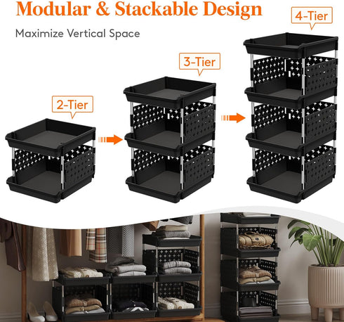 4 35 30 72 cm/14 12 28 inch, 1 Pack Lifewit Plastic Stackable Storage Baskets, Tier Stacking Bins for Food and Clothes