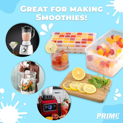 Prime Home Direct Ice Cube Tray with Lid and Bin, 112 pcs, 4 Silicone Ice Cube Trays for Freezer