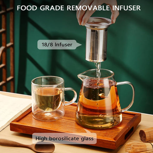 34OZ Glass Teapot, Glass Teapot With Infuser 18/8 Stainless Steel, Clear Teapot Small Tea Kettle, Loose Leaf Tea Maker Tea Brewer for Camping, Travel