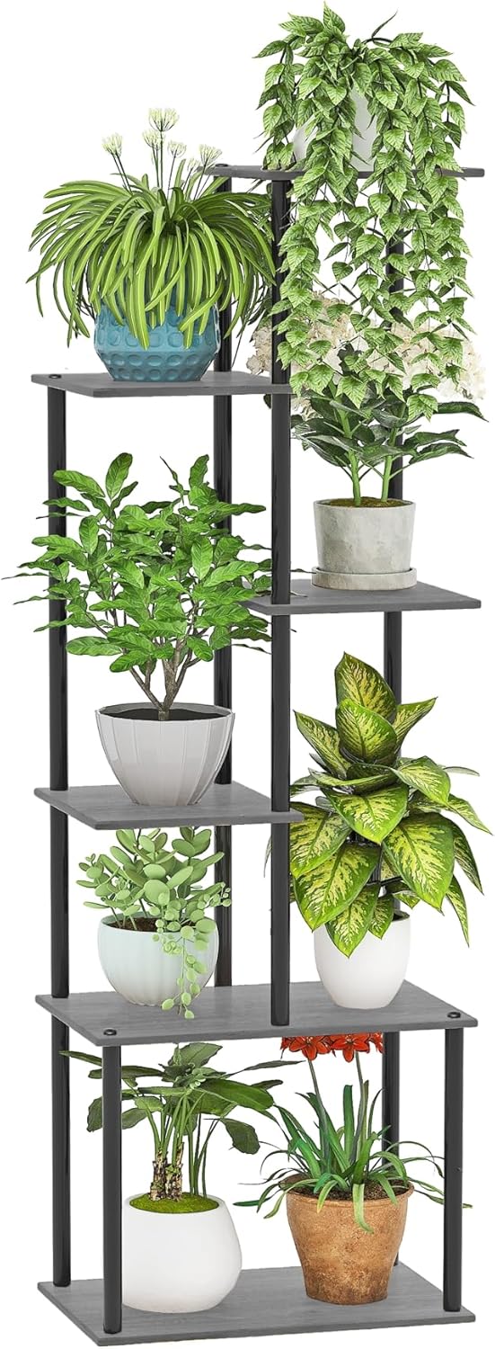 Plant Stand Indoor, 6-Tier Tall Plant Shelf Multiple Metal Wood Flower Pot