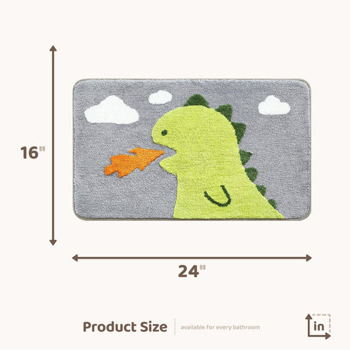 Molesun Dinosaur Bath Mat Non Slip, Soft Shower Rug Plush Microfiber Water Absorbent Thick Shaggy Floor Mats for