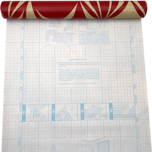 Yifely Red Geometric Design Self-Adhesive Shelf Liner, 17.7 Inch by 9.8 Feet