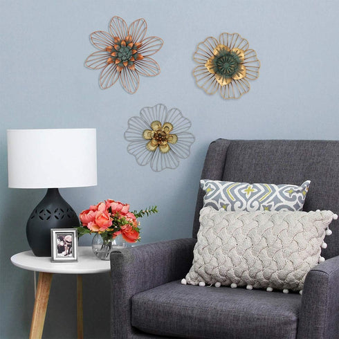 Funerom Golden Floral Wall Decoration, Metal Flower Wall Decor 11x1.5x11 inches