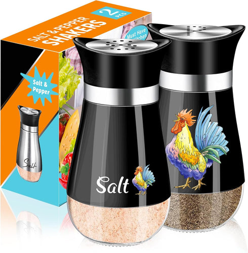 Salt and Pepper Shakers Set, 4 oz Black Kitchen Decor, Stainless Steel & Glass Spice Dispenser, Refillable Design