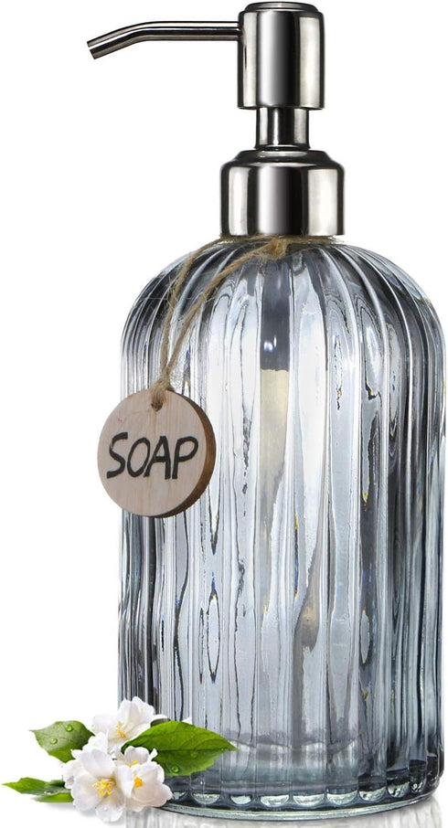 JASAI 18 Oz Kitchen Soap Dispenser - Vertical Stripes with 304 Rust Proof Stainless Steel Pump, Refillable for