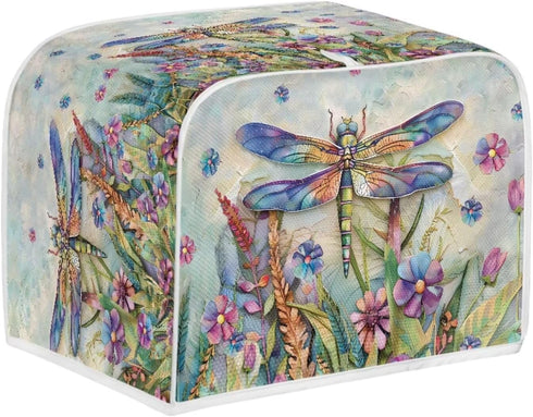 Dragonfly Daisy Print 2 Slice Toaster Covers, Washable Dust Protection for Kitchen Accessories