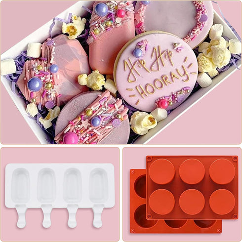 Qefuna Set Hammer,Chocolate Heart Shaped Chocolate Mold Includes Round Cylinder Candy Mold,Cavities Heart Mold,Piping