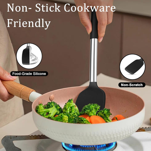 TeamFar 5 PCS Cooking Utensils Set, Silicone Kitchen Tools with Stainless Steel Handle for Nonstick Cookware