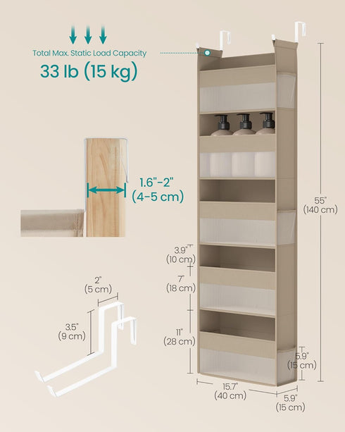 5 5-Tier Summer URDH007Y01 SONGMICS Over The Door Organizer, Hanging Door Organizer with Large Pockets, Fabric Storage