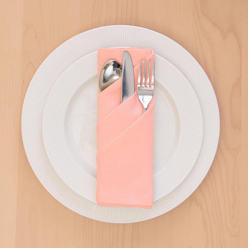 Encasa Cotton Cloth Napkins | Set of 12 | Peach Solid Color | Size 17"x17" | Machine Washable