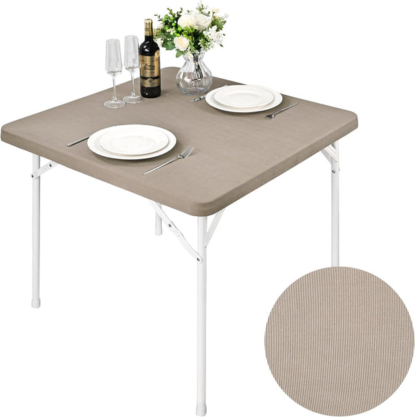 Square Fitted Stretch Small Table Covers Elastic Card Tablecloth Khaki for Side