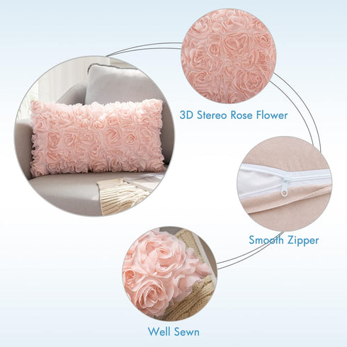 MIULEE 3D Decorative Chiffon Rose Flower Throw Pillow Cover, Solid Pillowcase for Girl Women Wedding Sofa Bedroom Car