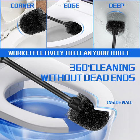 AONEZ Set, 2 Pack Toilet Brush and Holder Long-Handle Toilet Brush, Non-Slip Grip, Nylon Bristles, Deep Cleaning