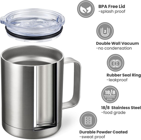 MEWAY 12oz Coffee Mug with Handle, Stainless Steel Insulated Travel Tumbler for Hot & Cold Drinks