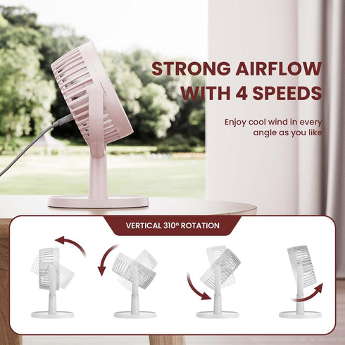 Shinebella 4 Speeds Small Desk Fan, Personal Portable Mini USB Fan, Quiet, 310 Degree Rotation, Detachable, 4 inch