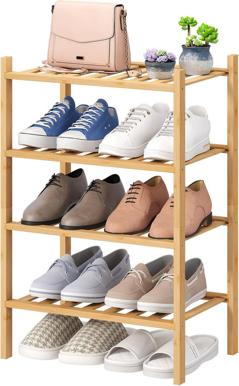 viewcare Small Shoe Rack, 4-Tier Rack for Entryway, Bamboo Wood Shoe Shelf