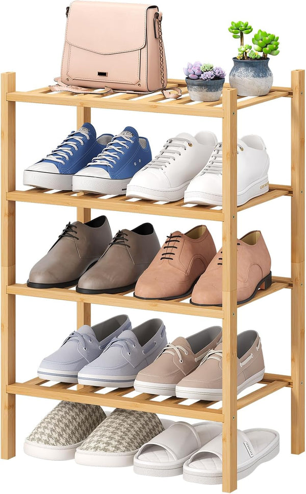 viewcare Small Shoe Rack, 4-Tier Rack for Entryway, Bamboo Wood Shoe Shelf