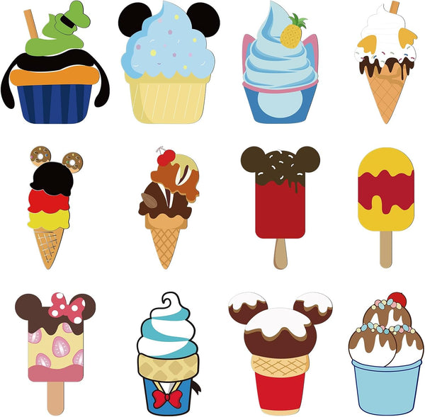 12PCS Summer Mouse Cruise Door Magnets, Cute Ice Cream Stickers for Fridge, Car Door, Whiteboards
