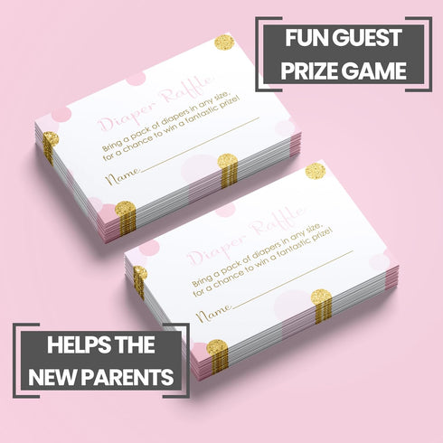 Pink and Gold Diaper Raffle Tickets - 25 Pack - Fun Baby Shower Game for Girls