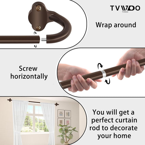 Bronze Wrap Around Curtain Rods 48 to 84 Inch, 5/8 Inch Adjustable Blackout Rod with Brackets, Room Darkening, Brown