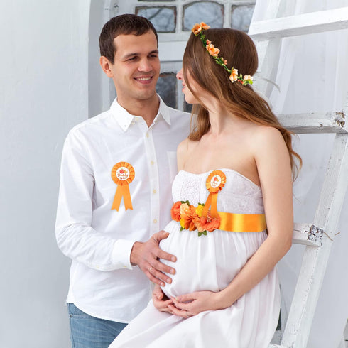Little Cutie Citrus Maternity Sash, Orange Clementine Flower Crown, Mom to Be & Daddy to Be Corsage, Autumn Baby Shower