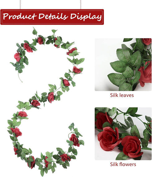 Syhood Artificial Rose Garlands - 14.4 ft Wine Red Flower Vine for Wedding Arch and Home Garden Decorations