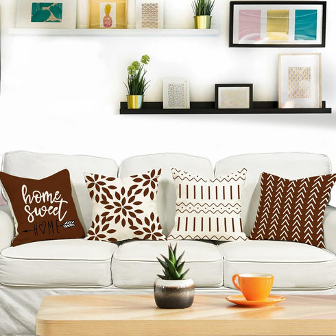 YCOLL Pillow Covers 18x18 Set of 4, Modern Decorative Linen Fabric Pillow Case for Couch Bed Car, Coffee