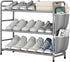 3 Tier Shoe Rack with Side Pockets, Shoe Organizer Space Saver Storage