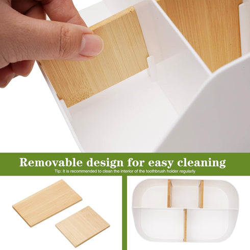 Electric Toothbrush Holders for Bathrooms - White Tooth Brushing Holder with Bamboo Dividers for Countertop