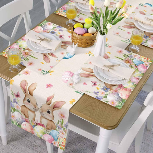 HELLOWINK 72 Inches 13" Easter Bunny Egg Floral Table Runners Long Cotton Linens Party Coffee Table Runner Cloth