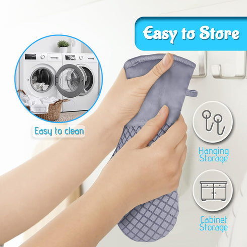 4 Pcs Oven Mitts and Pot Holders, High Heat Resistant 500 F Gloves for Baking, Cooking, Grilling (Light Gray)
