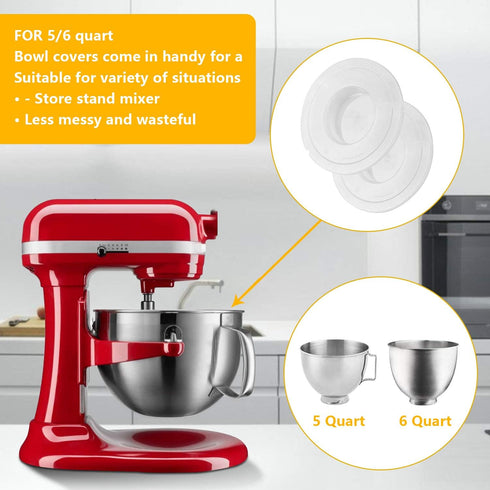 Upgrade KitchenAid Mixers Bowl Covers, Fits 5-6 Quart Stainless Steel Bowl Lift Models KV25G KP26M1X (2 Pack)