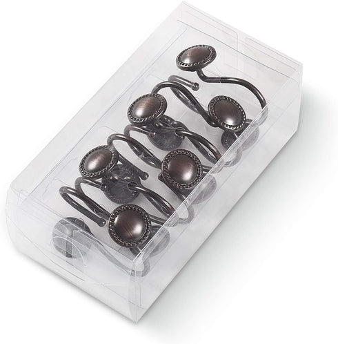 CHICTIE Bronze Shower Curtain Hooks, Oil Rubbed Decorative Shower Rings, Set of 12 Rust Resistant Hangers for Bathroom