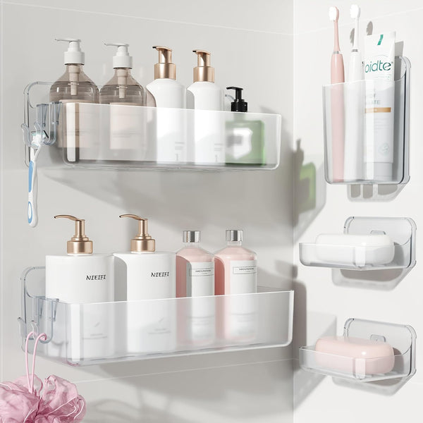 Nieifi Adhesive Wall Shelf, Shower Shelves 5 Pack with Soap Holder, Shower