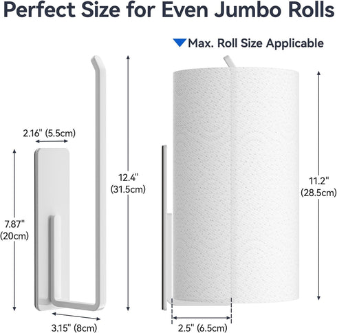 Heavy-Duty Magnetic Paper Towel Holder Fits Jumbo Rolls, White, Suitable for Kitchens, RVs, Washing Machines, BBQ Carts