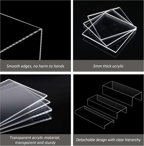 3pcs, 12-1'', 2'', 3'' Sezanrpt Rectangular Acrylic Display Risers Stands Dessert Table Display Rack, Clear Display