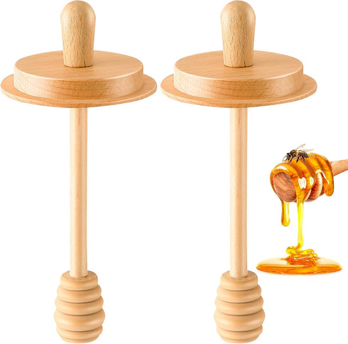 Dunkive 2pcs Wooden Honey Dippers, Honey Spoon Wooden Stick for Regular Mouth Mason