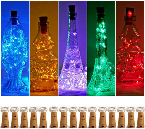 SmilingTown 15 Pack Wine Bottle Cork Lights, 10 LED, 40 Inches, Battery Operated Silver Wire Fairy Mini String Lights