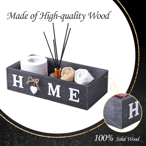 Bathroom Decor Box, Toilet Paper Storage Box with Home Sign, Rustic Paper Holder for Farmhouse