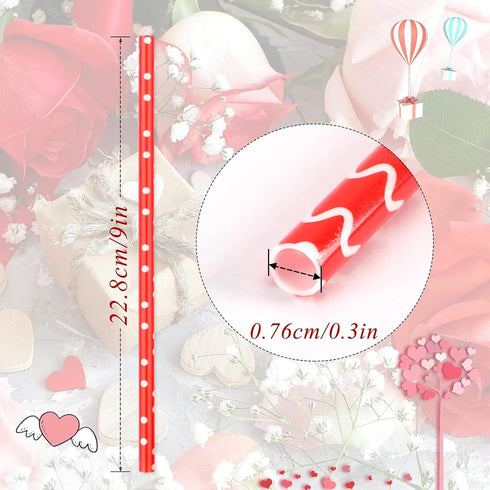 JANYUN 40 Pieces Valentine's Day Drinking Straws - BPA-Free 9" Reusable Straws for Family or Party Favors