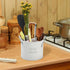 4 Compartment Kitchen Utensil Holder - 5.7 Inch Large Metal Caddy for Countertop, Removable Divider, White