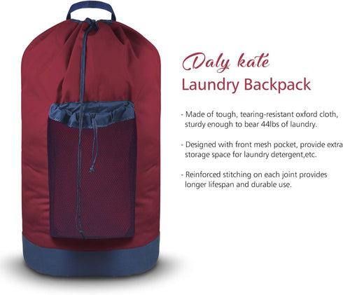 Dalykate Red Laundry Backpack Bag with Shoulder Straps, Durable Nylon Clothes Hamper with Drawstring Closure
