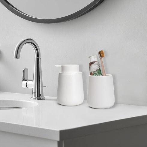 13.5oz 400ml, Bathroom Tumbler Cup Ceramic Reusable Toothbrush Cup Toothbrush Holder Adequate for Your Bathroom (White)
