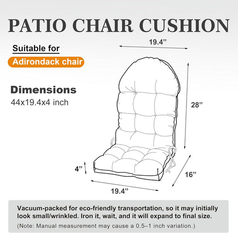 44x19.4x4 inch, 1) Adirondack Chair Cushion, Rocking Chair Cushion High Back Patio Cushions of Upper and Lower