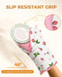 Set 100% Slohif Cute Strawberry Mini Oven Mitts Pink Extended Short Heat Resistant Kitchen Gloves for Women, Cotton