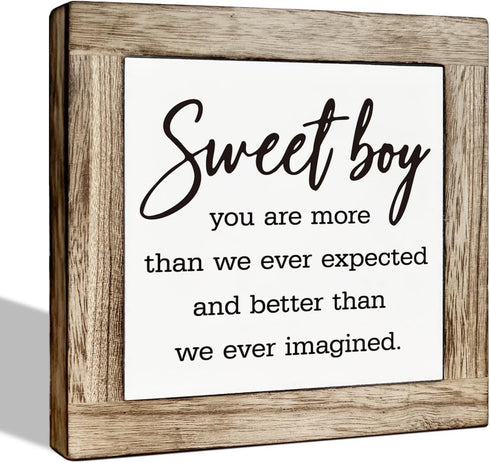 ZPPRJF Farmhouse Sweet Boy Wooden Box Plaque, Freestanding Nursery Decor for Son's Room,