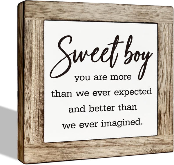 ZPPRJF Farmhouse Sweet Boy Wooden Box Plaque, Freestanding Nursery Decor for Son's Room,