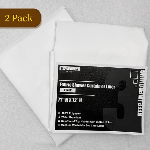 2-Pack Fabric Shower Curtain Liners - Lightweight White Cloth with Magnets, Washable & Water Repellent, 71" W x 72" L