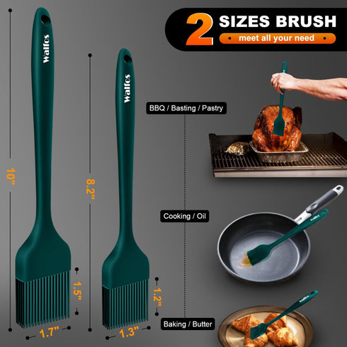 Walfos Silicone Basting Pastry Brush, 2 Size Pastry Brush Set, Perfect for BBQ Grill Kitchen Cooking, BPA Free and Dishwasher Safe, 2 Pcs (Ink Green) by Walfos