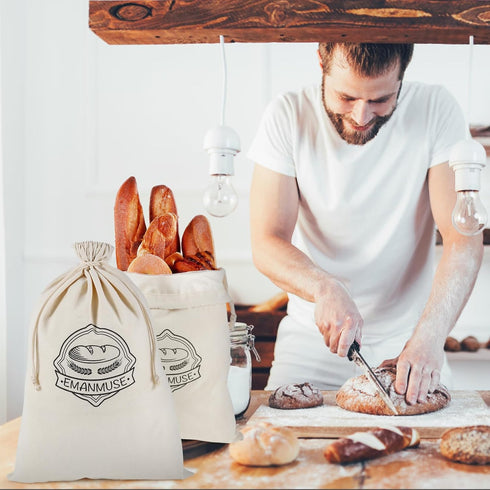 2-Pack 12x17.5 Inch Linen Bread Bags for Homemade Bread & Sourdough, Unbleached with TPU Lining - Reusable Washable